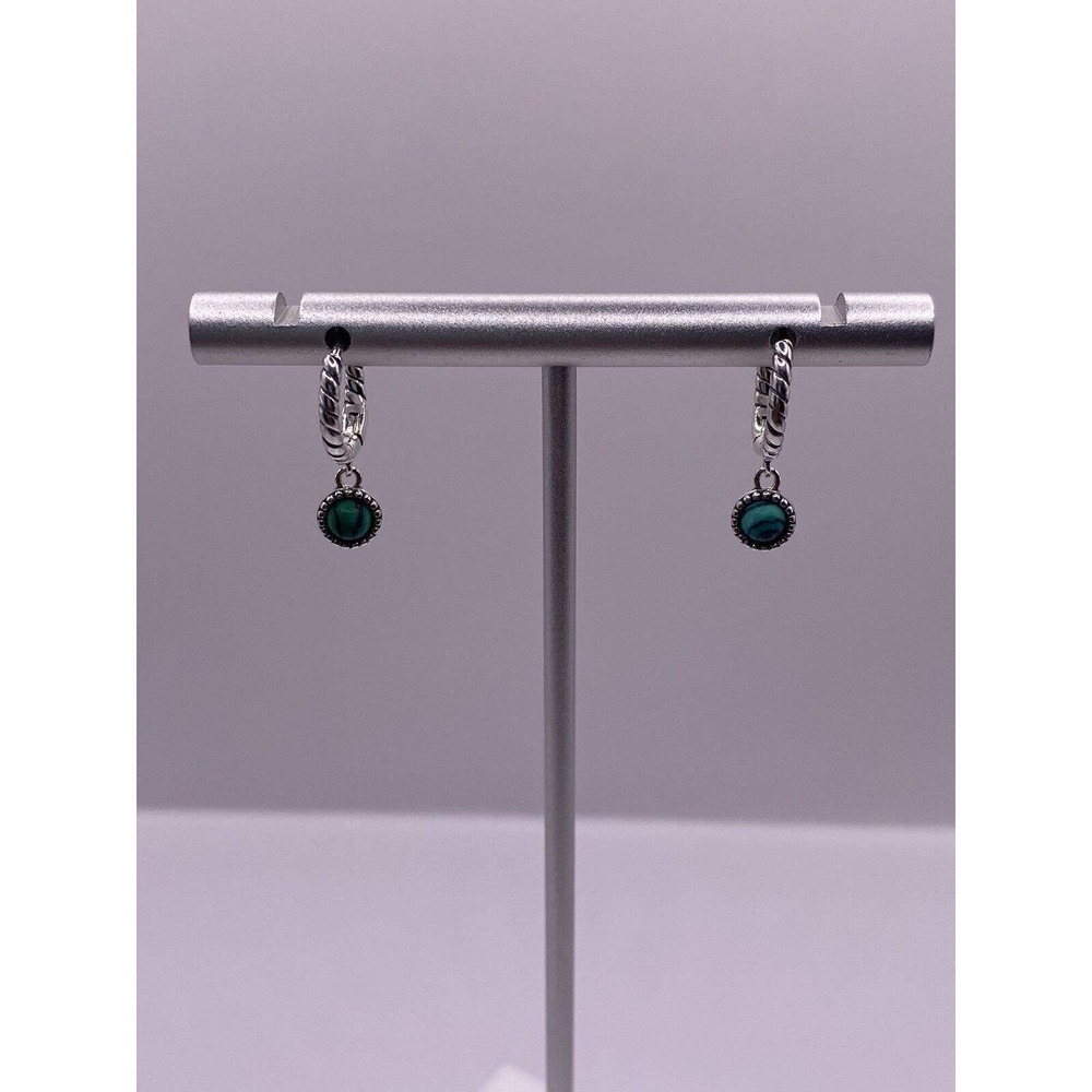 Green Matte Swirl Sphere Twist Hoop Earrings